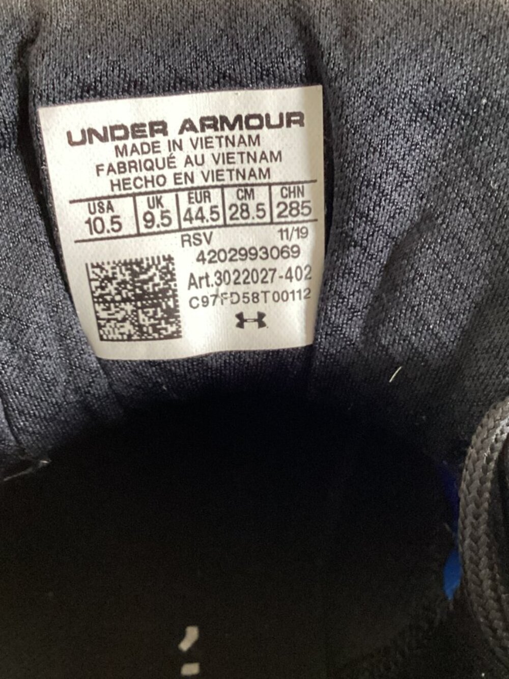 Under Armour Blue and Black Charged Shoes - Men's sz 10.5 - Picture 5 of 6